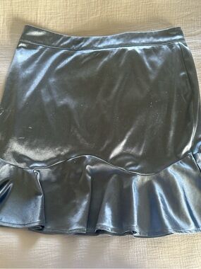Feminine  Baby blue Satin Ruffle Hem Skirt